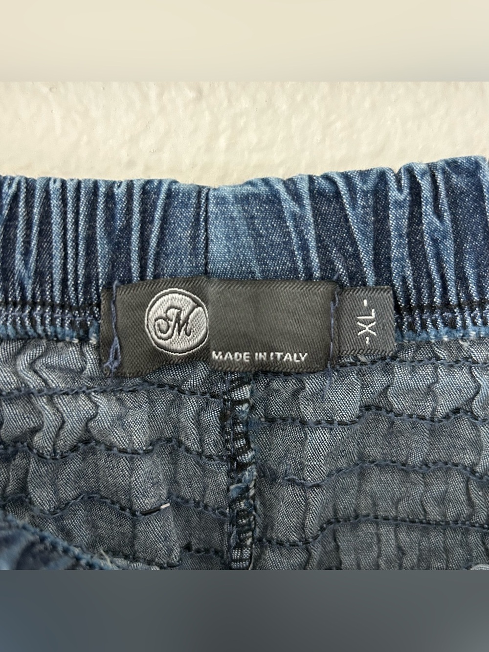 M Made in Italy Smocked Waist Wide Leg Baggy Blue Jeans Women’s XL Boho Cotton - Picture 7 of 11